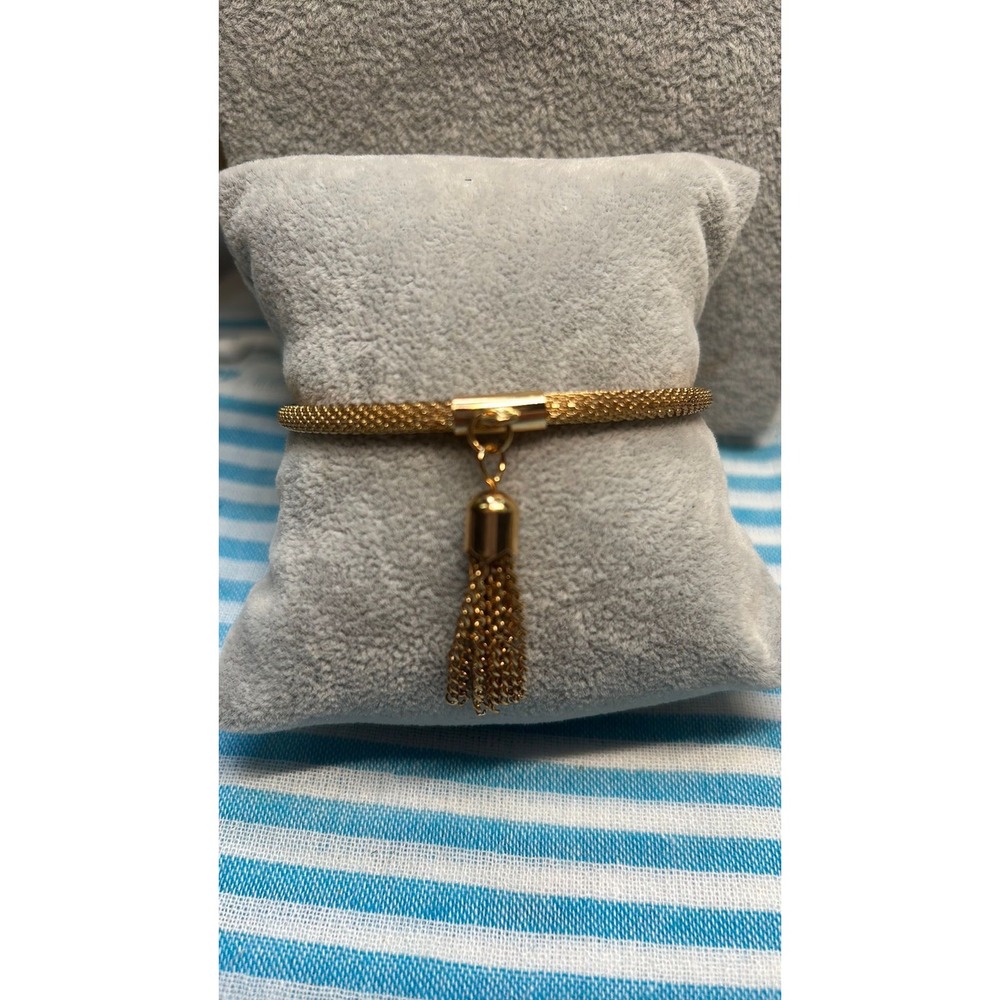 #19. Vintage Gold-Tone Mesh Bangle Bracelet Liquid Chain Tassel Charm